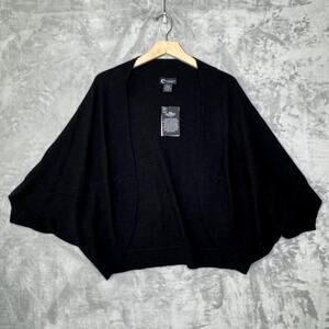 C by Bloomingdale's Cashmere Cardigan Womens Large Black Open Front Dolman NEW